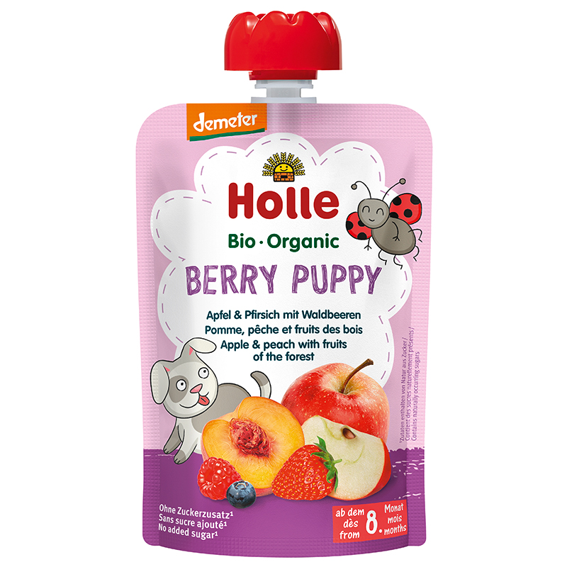Holle Bio Berry Puppy - Tasak alma,őszibarack erdei gyümölccsel 100g