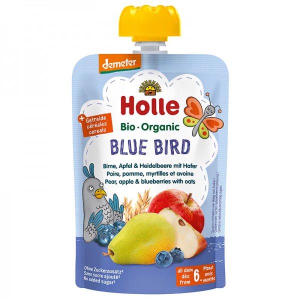 Holle Bio Blue Bird - Tasak körte, alma és áfonya zabbal 100g