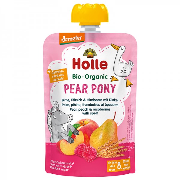 Holle Bio Pear Pony - Tasak körte, őszibarack, málna tönköllyel 100g