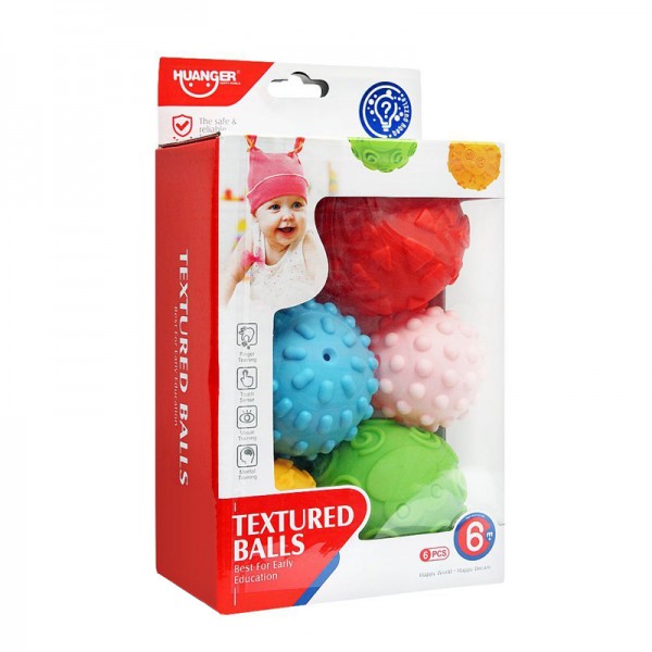 Puha színes labdák különböző felülettel 6db-os