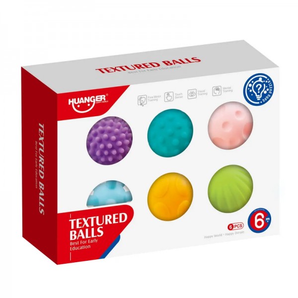 Puha színes labdák különböző felülettel 6db-os