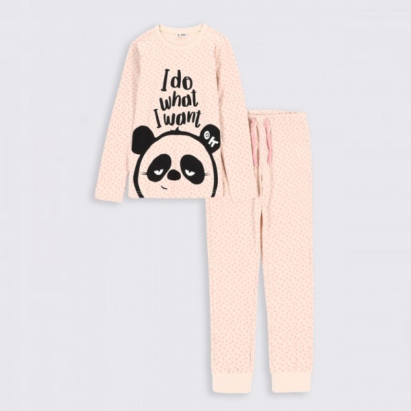 PYJAMAS pöttyös Panda mintás hosszú ujjú pizsama