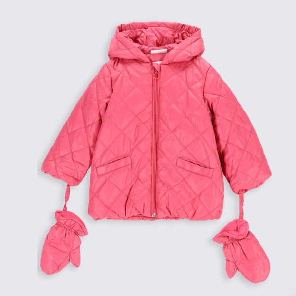 OUTERWEAR GIRL NEWBORN kapucnis téli kabát kesztyűvel