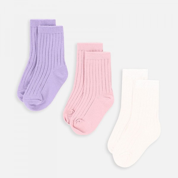 BASIC SOCKS 3 db fehér rózsaszín és lila zokni