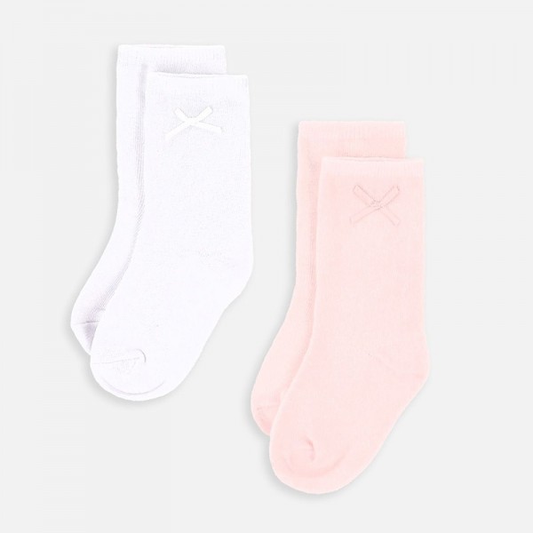 COCCODRILLO SOCKS GIRL 2 db fehér és rózsaszín zokni