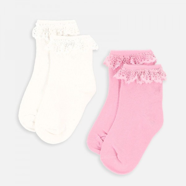 COCCODRILLO SOCKS GIRL 2 db fodros fehér és pink zokni