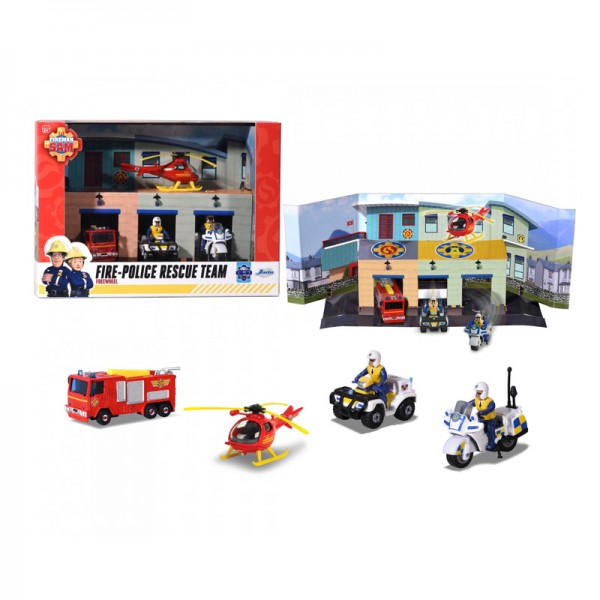 Mini tűzoltóállomás járművekkel