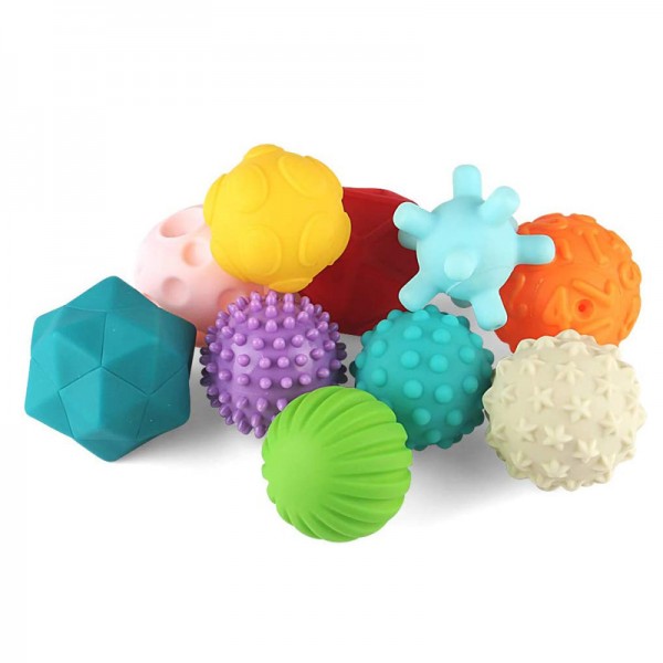Puha színes labdák különböző felülettel 10db-os