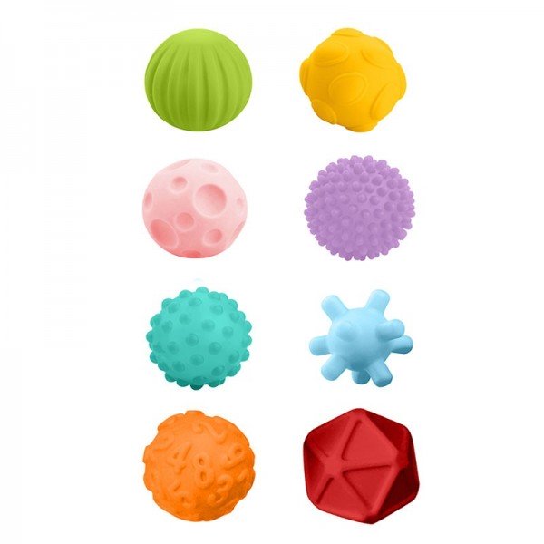 Puha színes labdák különböző felülettel 8 db-os