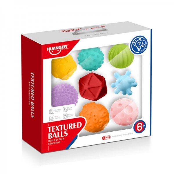 Puha színes labdák különböző felülettel 8 db-os